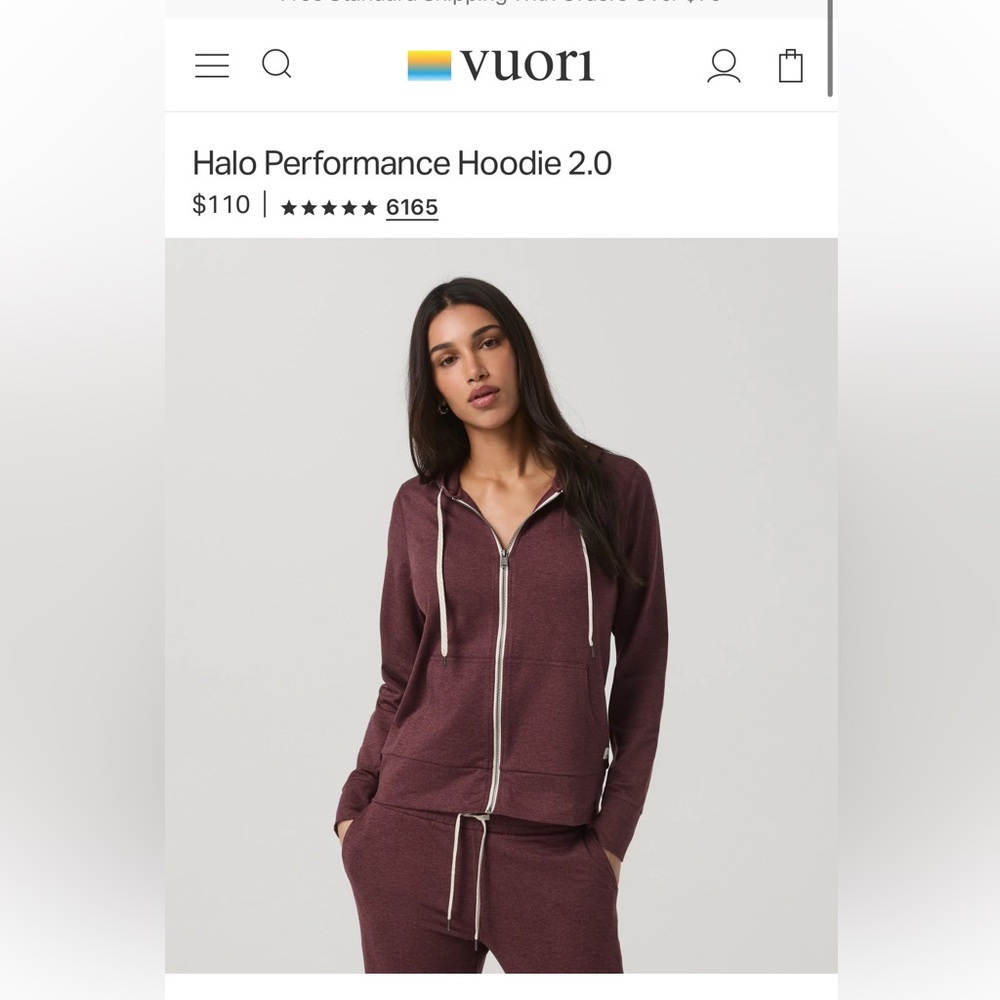 Vuori Halo Performance Hoodie 2.0 - Burgundy Zip-Up Hoodie size m